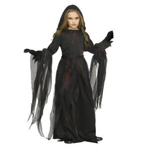 Soulless Reaper black hooded gown Girl's scary Halloween Costume Size girls 7/8